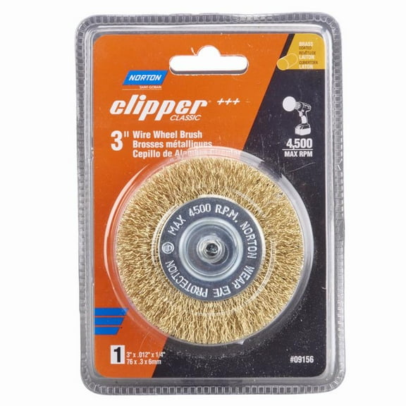 Norton 2027350 3 in. Clipper Coarse Crimped Wire Wheel - Brass 4500 rpm