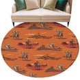 thumbnail image 2 of 8ft Washable Large Round Rug, Cowboys Horses Non-Slip Circle Area Rug for Living Room Dining Room, Desert Ethnic Winds Orange Background Indoor Floor Mat for Home Decor, 2 of 9