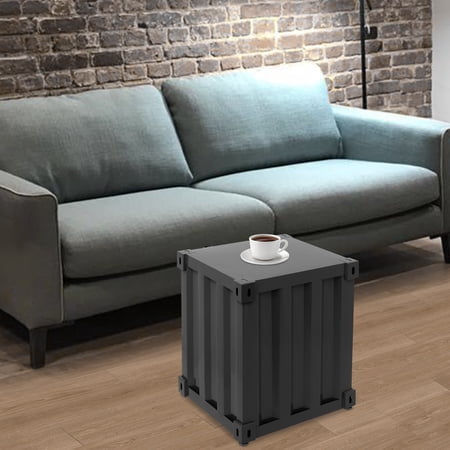 Industrial Style Rectangle End Table Creative Vintage Container Design Cabinet with Combination Lock Iron Bedside Table for Bar Home (Black)