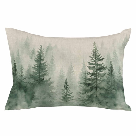 Farmhouse Mist Forest Throw Pillow Cover 20 x 26 Inch Decorative Pillow Cover Vintage Trees Natural Landscape Lumbar Pillowcase Seasonal Rectangle Cushion Case for Couch Sofa Bed Living Room
