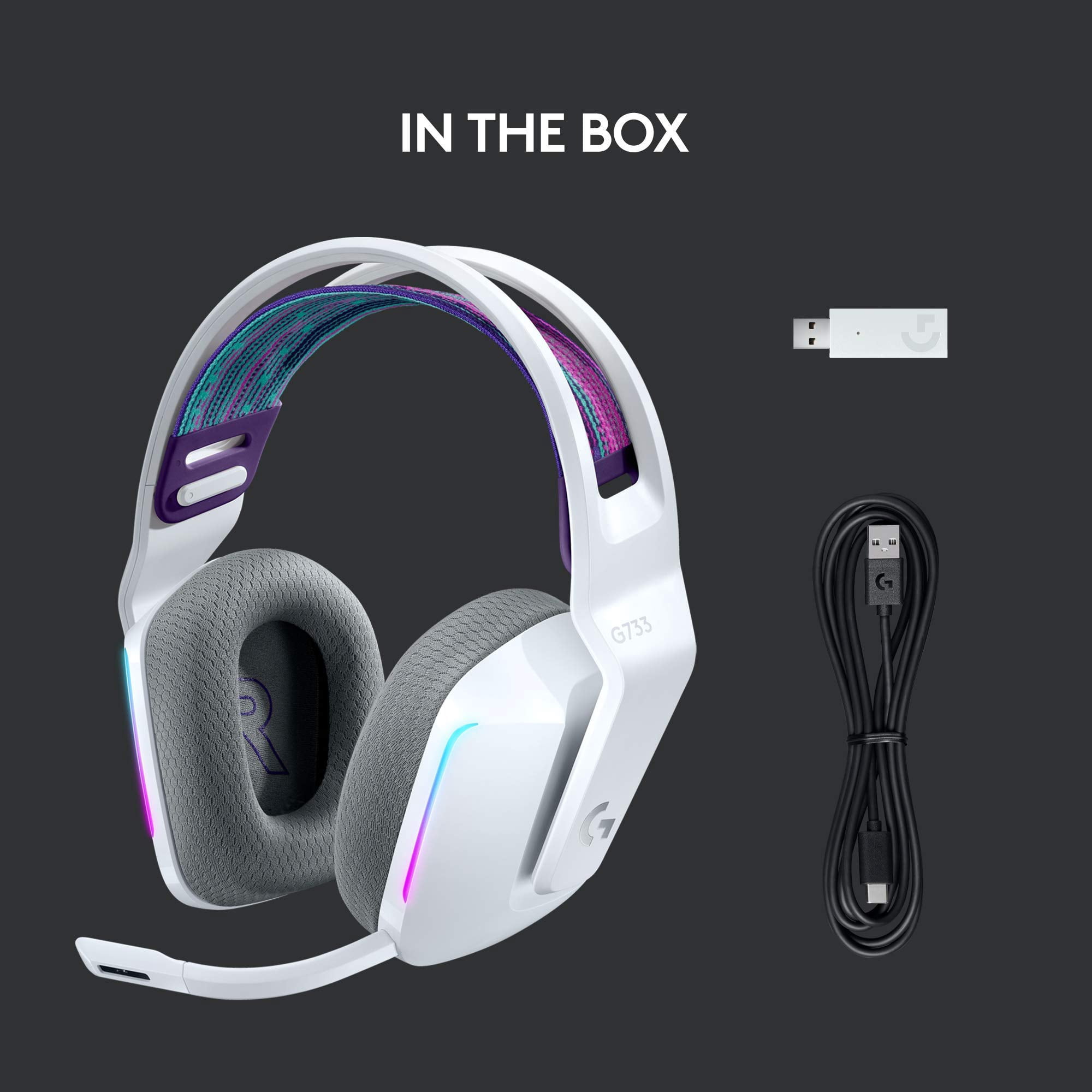 Logitech G733 Lightspeed RGB Wireless Gaming Headset with Suspension Headband - White