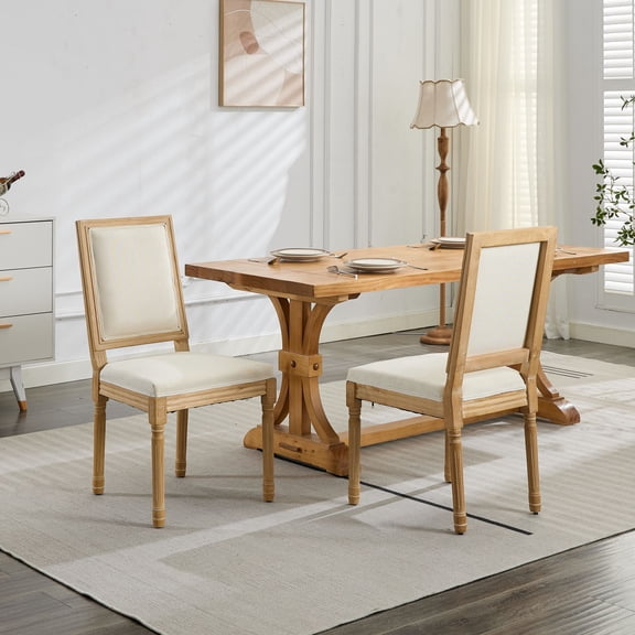 Knubmt 2 Pack Armless Dining Chair with Square Backrest and Wood Frame, Upholstered Seat Side Chair for Living Room, Kitchen, Restaurant, Beige
