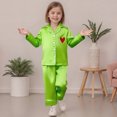 thumbnail image 5 of RUINIXCW Toddler Baby Girl Boy Christmas Silk Satin Pajamas Set Kids PJS Set Sleepwear Heart Print Long Sleeve Collar Button Down Shirt And Pants Set, 5 of 10