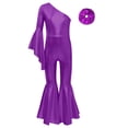 thumbnail image 3 of Miutii Kids Girls Hip Hop Jazz Dance Performance Costume One Shoulder Shiny Metallic Bell-Bottom Jumpsuit Purple 14, 3 of 5