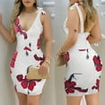 thumbnail image 2 of Minivestido HUOGUO para mujer, estampado sexy, cuello en V profundo, espaguetis, 2 of 5