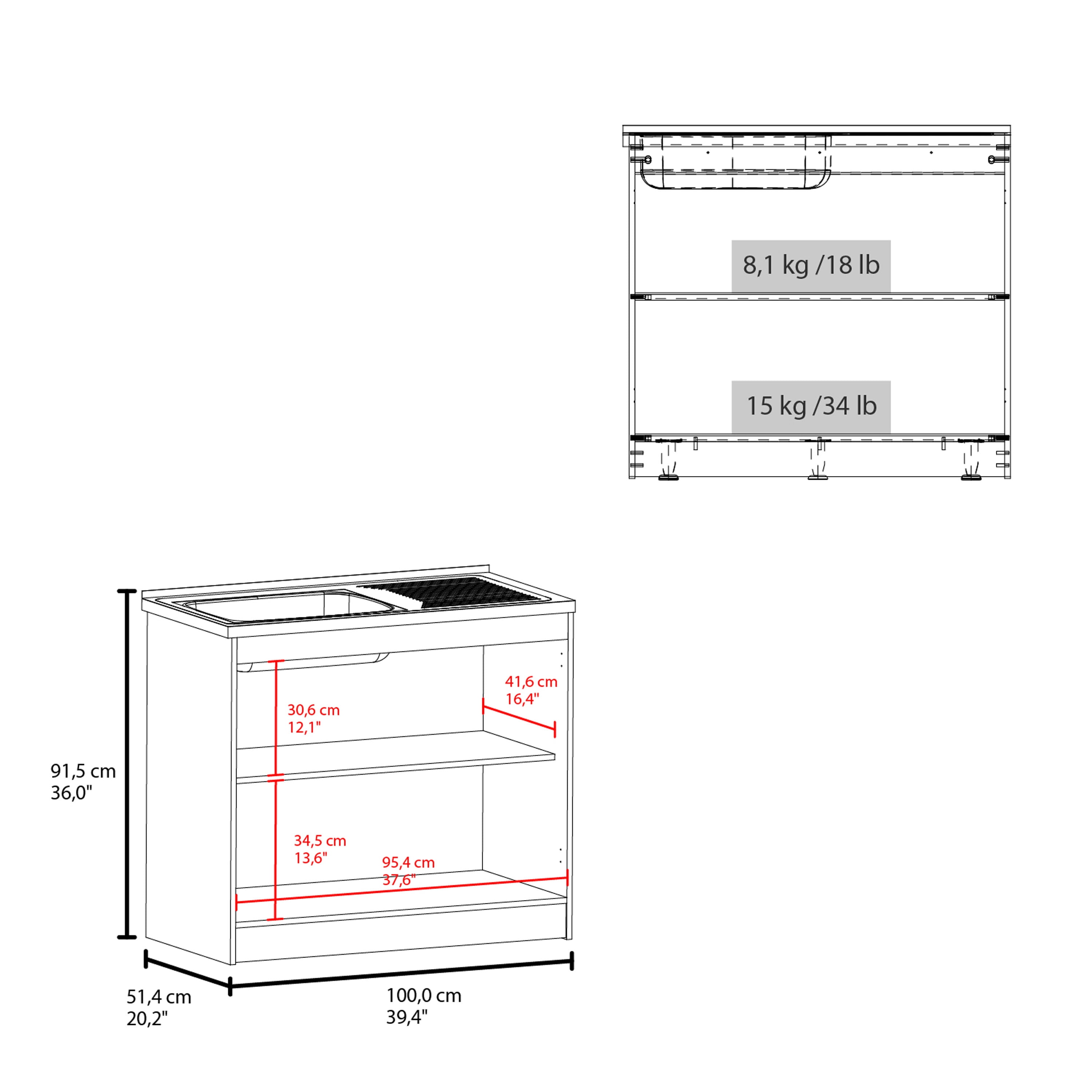 Undermount Kitchen Sink, Zurich 39" Wide Utility Sink, Base Cabinet Two-Door Cabinet With Two Shelves, Stainless Steel Sink, Laundry Room, Garage Sink, Light Gray, Gray Stainless Steel Kitchen Sink