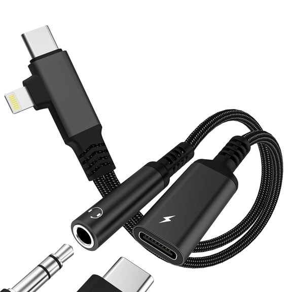 Lightning USB C to AUX Audio Charger Splitter for Apple 3.5mm Headphone Jack Adapter for iPhone 17 16 15 14 Pro Max Type C Charging Cable for iPad Compatible for Samsung S26 S25 S24 Android Connector