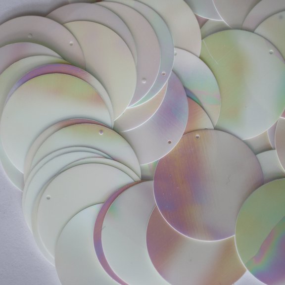 White Sequins 30mm Top Hole Opaque Rainbow Iris Made in USA