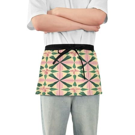 

Yayeee Waist Apron with Pockets for Cooking Waterproof Half Server Aprons Pink Symmetrical Stars