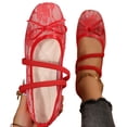 thumbnail image 2 of Mfakffe Ballet Flats for Women Mesh Bowknot Ballerina Flats Closed Toe Comfortable Casual Work Shoes Red 8.5 Wide（EU:41）, 2 of 5