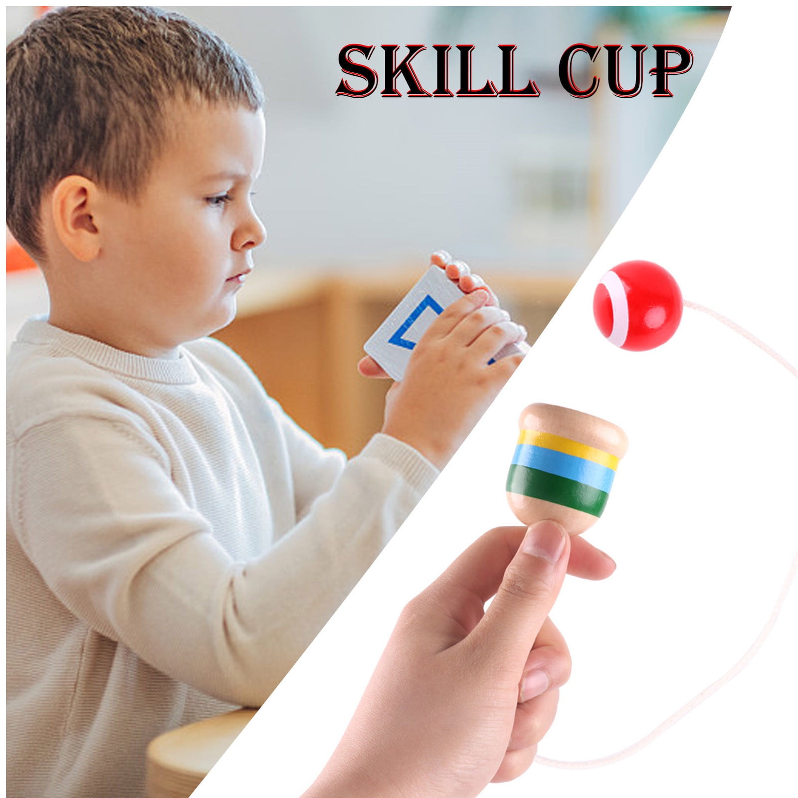 Child Wooden Skill Cup Kendama Ball Balance Game Kids Competition Toy White 