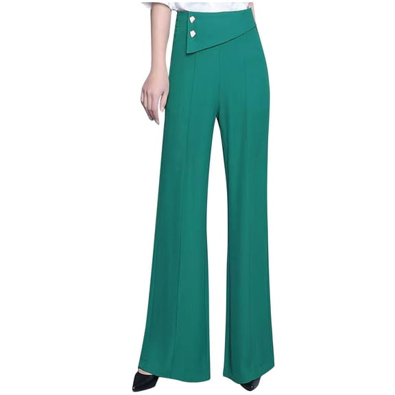 Aofany Women Stretch Pants Casual Work Lounge Pant Fashion Button Office High Waist Straight Wide Leg Trouser