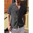 thumbnail image 3 of Frontwalk Men Tops Lapel Neck Summer Shirts Short Sleeve Blouse Mens Casual T-shirt Button Down Tee Black XL, 3 of 4