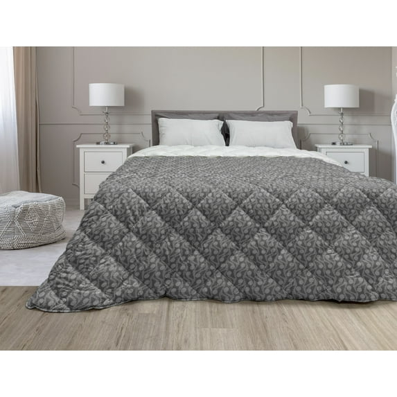 Abstract Down Alternative Comforter, Modern Monochrome Vertical Angled Stripes Zigzag Lines on Plain Backdrop, Microfiber Quilt for All Season, 5 Sizes, Coconut and Grey, by Ambesonne