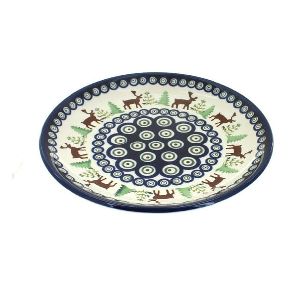 Blue Rose Polish Pottery Reindeer Pine Dessert Plate
