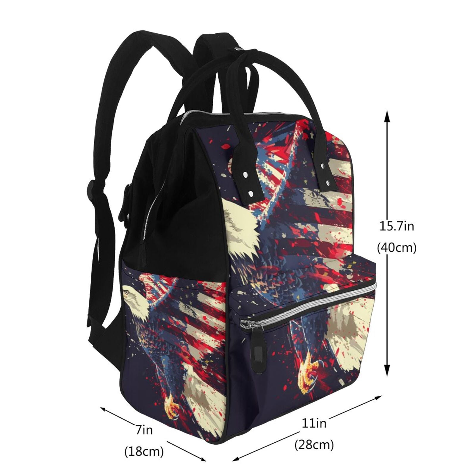 Fuzoiu Watercolor Bald Eagle Print Diaper Bag Backpack,Baby Essentials Travel Tote,Multi function Waterproof Diaper Bag, Travel Essentials Baby Bag - Unisex