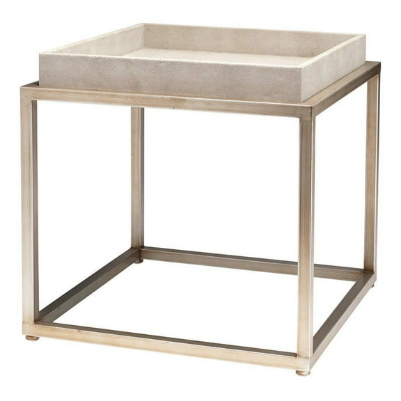 Eden Home Square Faux Shagreen and Metal Side Table in Ivory/Brass