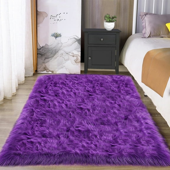Latepis Fluffy Shag Rug Purple 3x5 Rug Washable Faux Fur Rug Bedroom Rug Furry Carpet for Living Room Dorm Nursery Rug Dorm Rug Plush Soft Rug Room Decor Rectangle