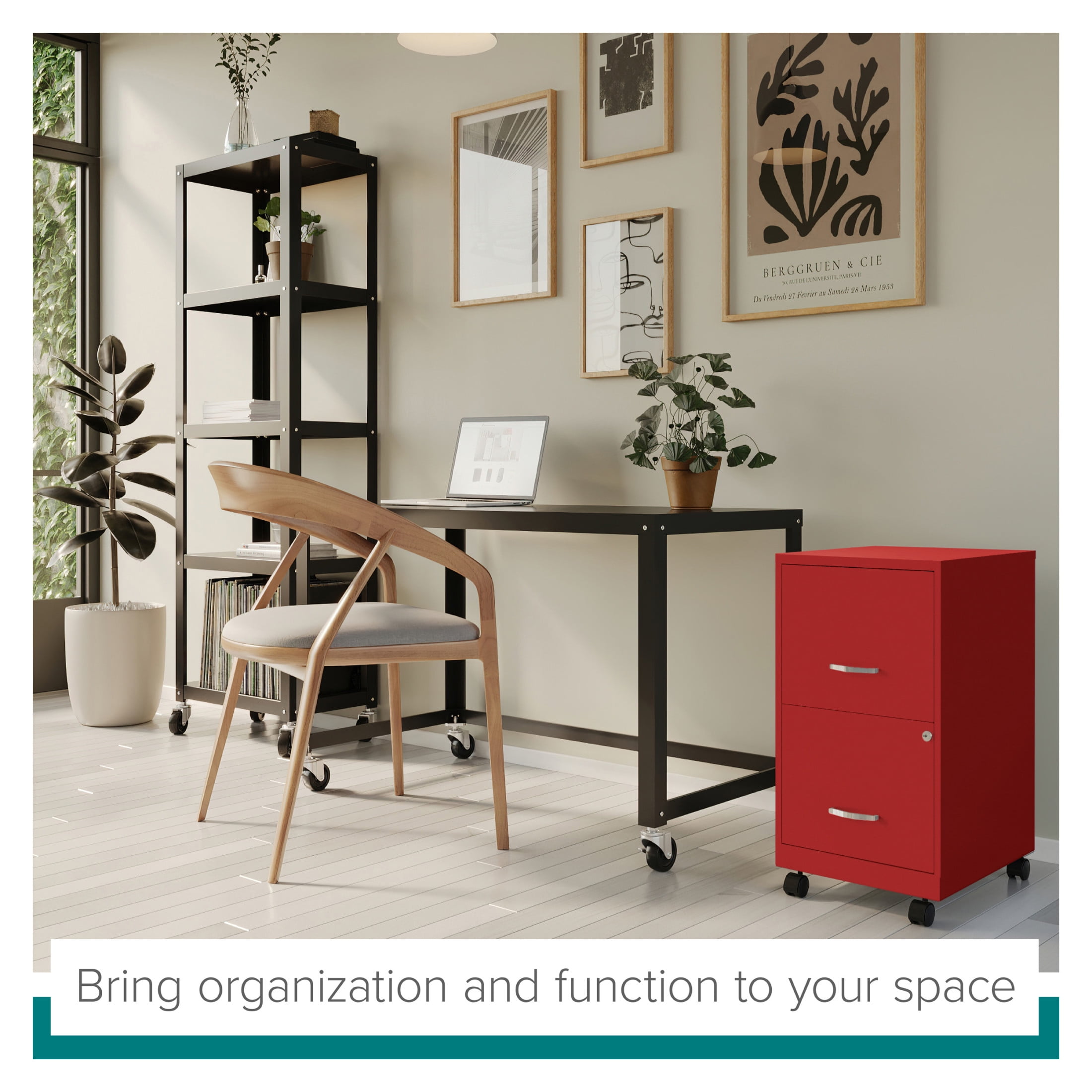 Space Solutions 18" Deep 2 Drawer Mobile Letter Width Vertical File Cabinet, Red