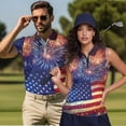 thumbnail image 2 of Aplkyhs American Flag Firework Matching Couple Golf Shirts Golf Tank Top for Women Quarter Zip Athletic Sleeveless Shirts for Yoga or Daily Wear Machine Washable Breathable Fabric, 2 of 6