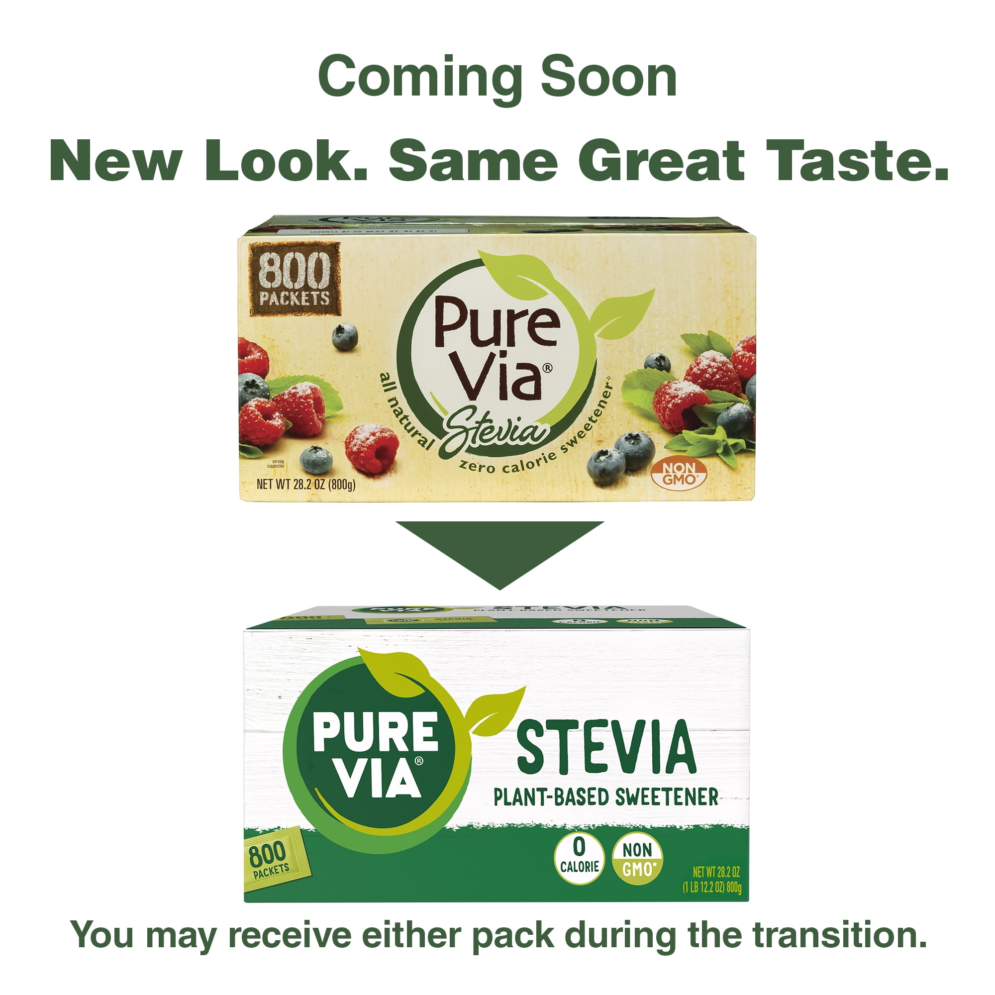 PURE VIA Stevia Sweetener Packets, Sugar Substitute, Natural Sweetener,  Erythritol Free, Zero Calorie Natural Sweetener Packets, 80-Count (Pack of  12)