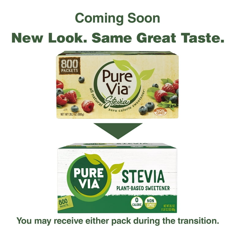Pure via - All Natural Stevia Sweetener Packets, Zero Calorie, 800 Ct