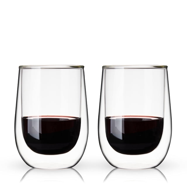 True - Copas de vino de doble pared, sin tallo, para vinos blancos y tintos, vasos aislantes, taza de vidrio, cristalería de cocina, juego de 2 unidades, transparentes