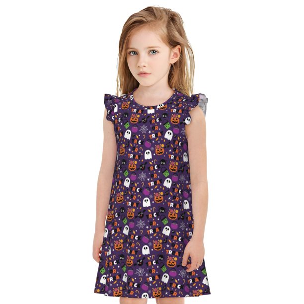 Fotbe Halloween Sweet Candy Vestido de Dormir para Niñas de 3 a 10 Años, Mangas Cortas, Estilo Princesa, Pijama Camisón con Mangas Voladas-X-Large