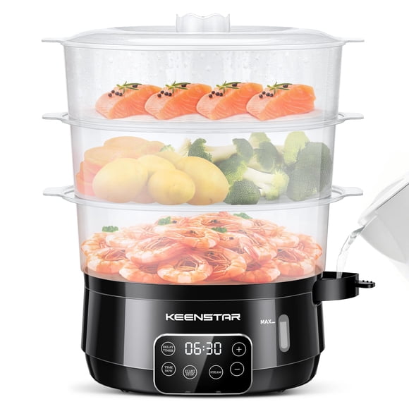 Cuiseur Vapeur Électrique de 13,7 Qt pour la Cuisson, Cuiseur Vapeur pour Légumes avec Paniers Sans BPA à 3 Niveaux, Cuiseur Vapeur Numérique avec Rendez-Vous, Cuisson Rapide 800 W, Idéal