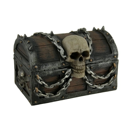 Music Treasure Box - Treasure Chest of Terror Spiked Skull & Chains Pirate's Chest Trinket Box 6 In.