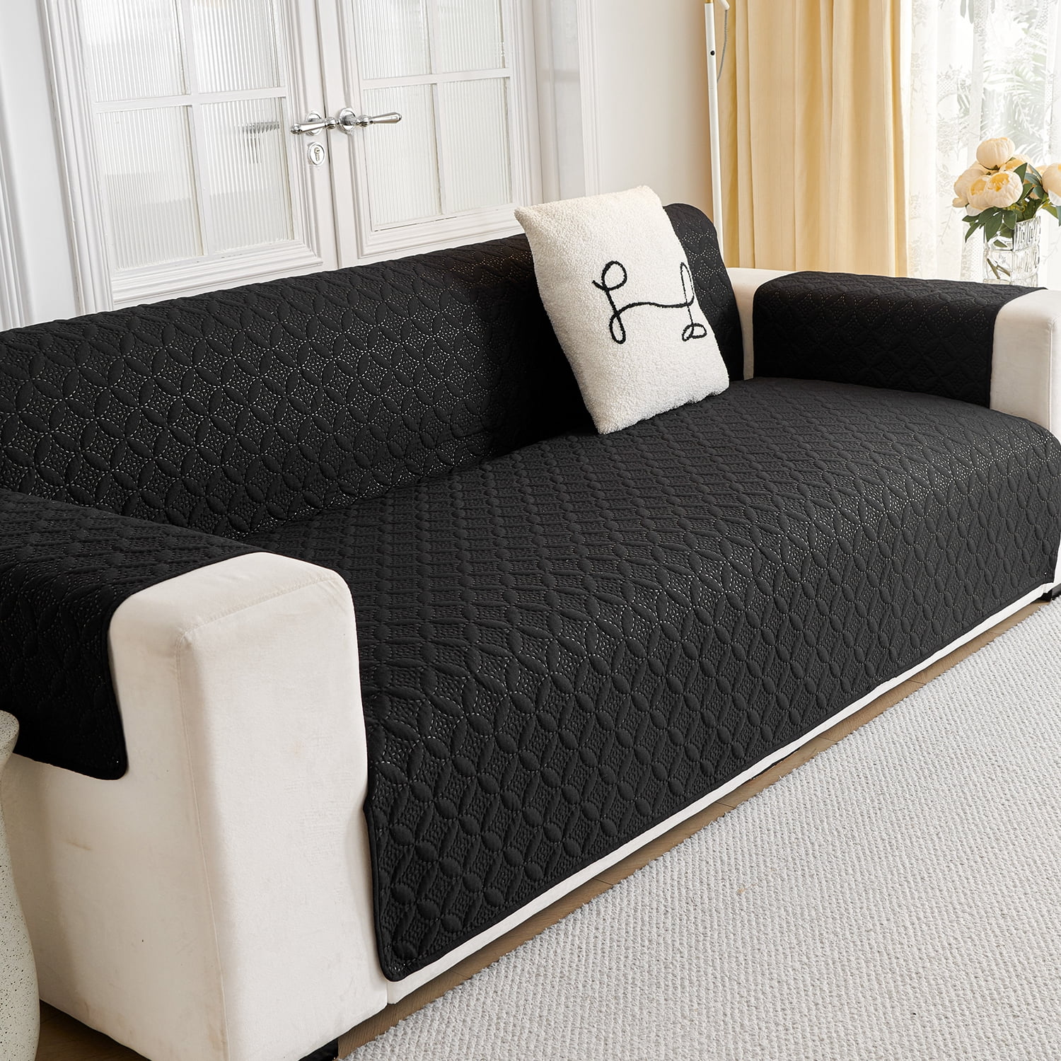 Loveseat Sofa Covers Sofa Cover for Couch,Washable Couch Cover with Non Slip and Elastic Straps,Sofa Slipcover Furniture Protector for Kids Pets(104"x76")