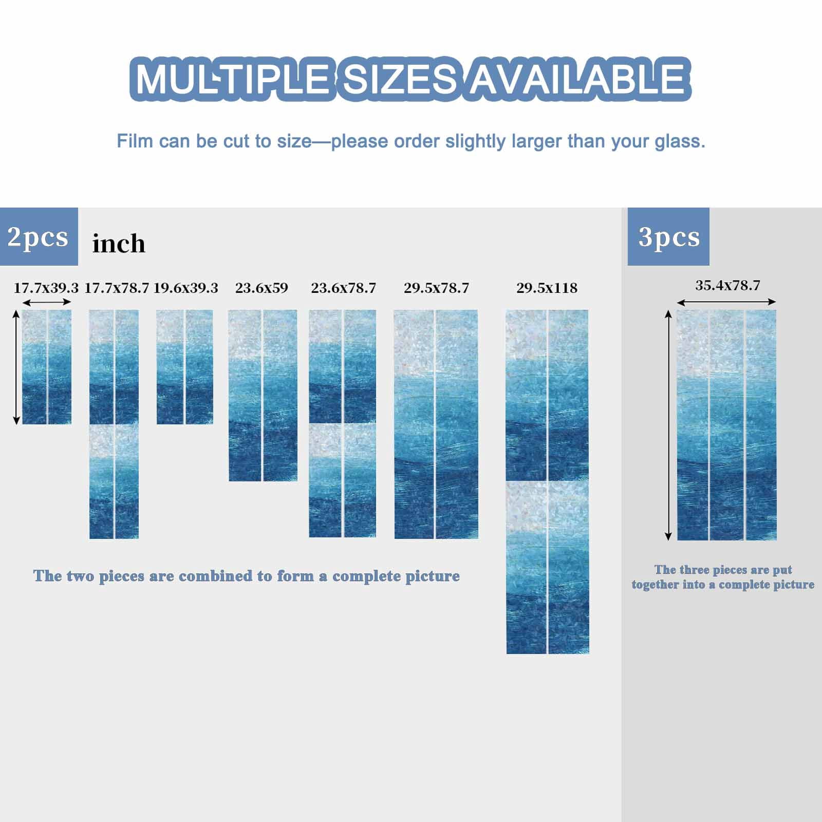 Rainbow Window Privacy Film, Sky Blue Coastal Static Cling Decorative Window Film PVC, Nautical Modern Ocean Wave No Glue UV Blocking Glass Covering, Removable Stained Glass Sticker 23.6''x59''