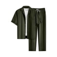 thumbnail image 2 of Lumtrix Men Summer Casual Short Sleeve Sets Solid Button Down Lapel Shirt Loose Elastic Pants with Pockets 2 Piece Outfits Beach Tracksuit Green M, 2 of 4
