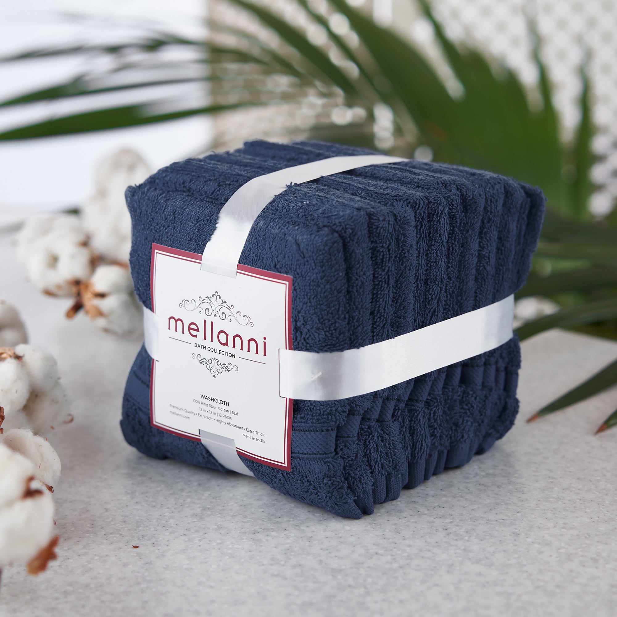 Mellanni Washcloth 12 inchx12 inch, 100% Terry Cotton, 12 Pack, Navy, Size: 12 x 12, Blue