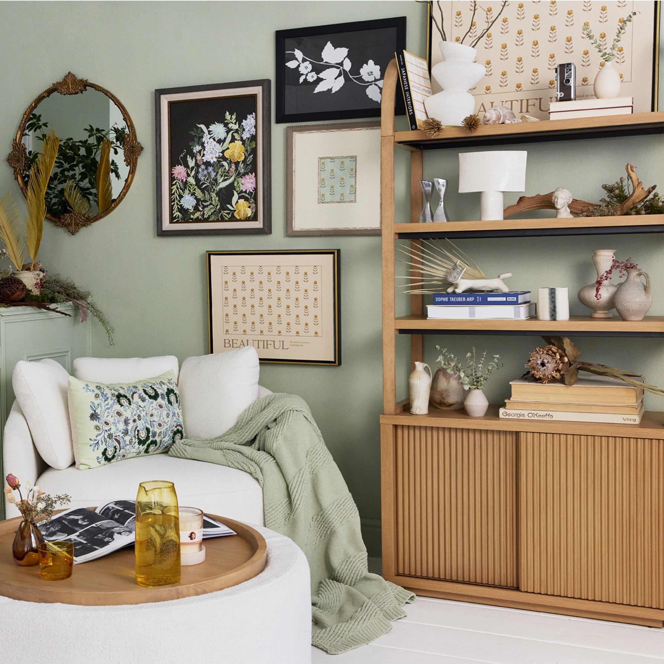 Beautiful Fluted 3-Shelf Bookcase with Storage Cabinet by Drew Barrymore, Warm Honey Finish