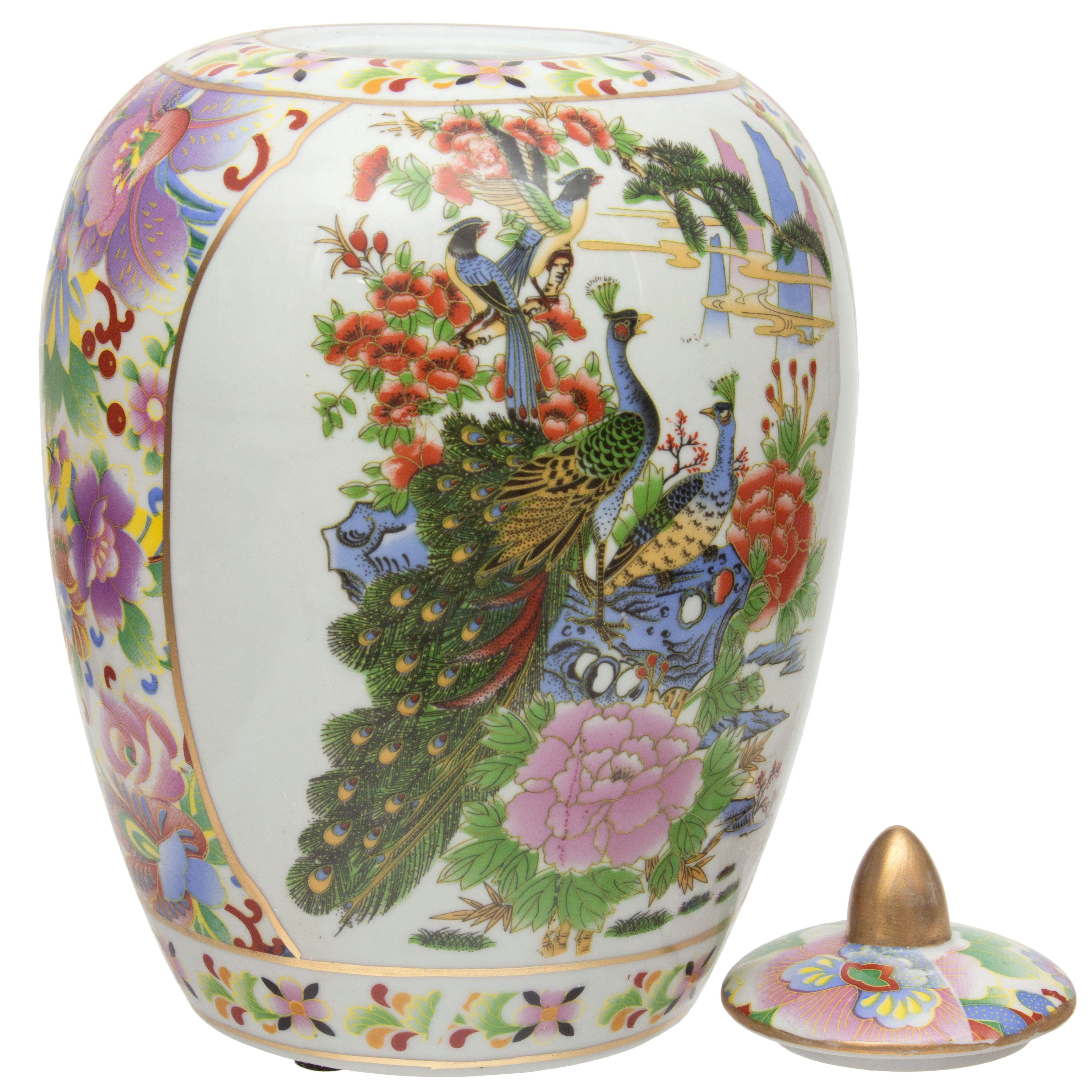 11" Satsuma Birds & Flowers Porcelain Vase Jar