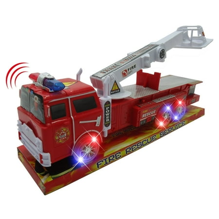 Fire Engine Truck - Light Up Fire Engine Rescue Truck with Firefighter Utility Bucket
