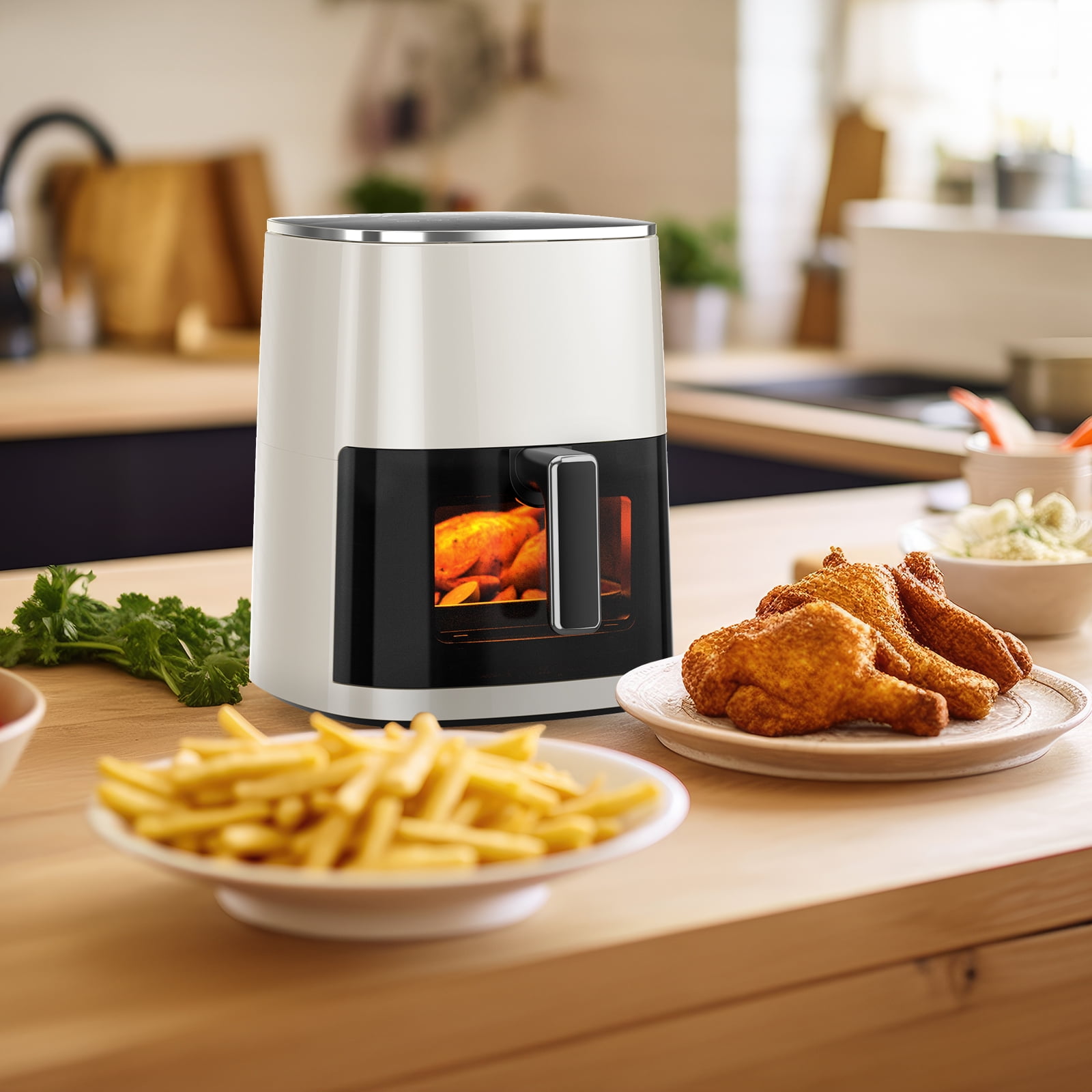 Sellary 6QT Air Fryer with Perspective Window and Light, 12-in-1, non-stick layer, suitable for Air Fry, Roast & More，Beige
