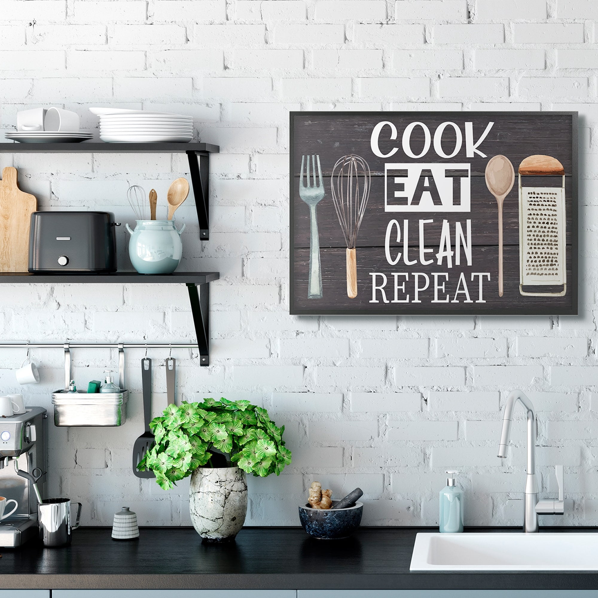 Stupell Industries Cook Eat Clean Humorous Quote Rustic Kitchenware,24 x 30,Designed by ND Art