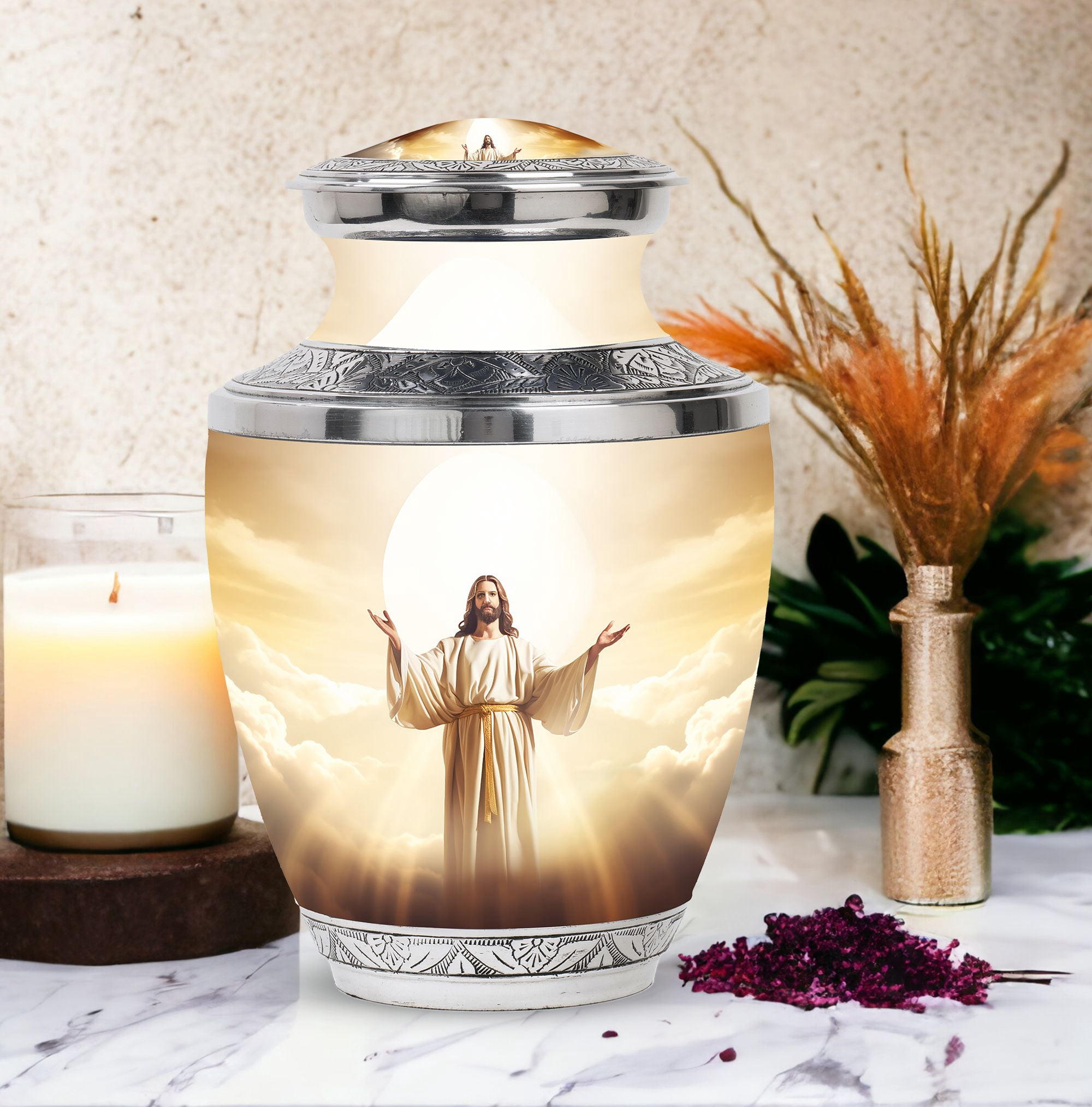 Jesus Christ Large Urns For Human Ashes Adult Male And Female - Mini Unique Urn For Ashes Adult Man - Decorative Gifts For Memorial Combo 10Inch 200Lbs And 3Inch Keepsake