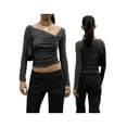 thumbnail image 5 of Liacowi Women Crop Basic Tops Solid Color Asymmetrical Ruched Long Sleeve Shirt Casual Pullovers for Club Streetwear, 5 of 6