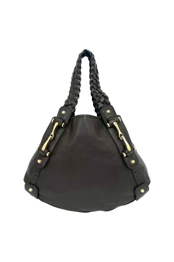 Pre-Owned GUCCI Woven and Perforated Leather Tote Bag, Semi-Shoulder Dark Brown, 46777