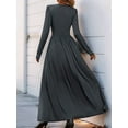 thumbnail image 6 of Women Deep V Neck Long Sleeve Slit 2025 Fall Elegant Formal Wedding Evening Date Prom Maxi Long Dress Dark Gray L, 6 of 7