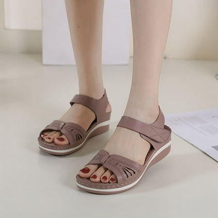 

Solid Color Breathable Sandals Women s Large Size Lightweight Retro Massage Sponge Wedge Shoes