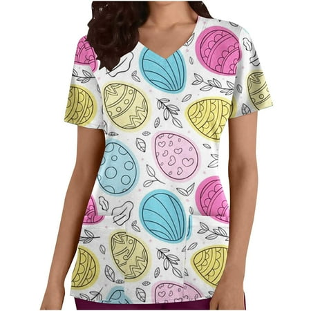 

Scrub Top for Women Nurse Uniform Working Uniform Holiday Workwear Plus Size Funny Shirts Tops With Pockets