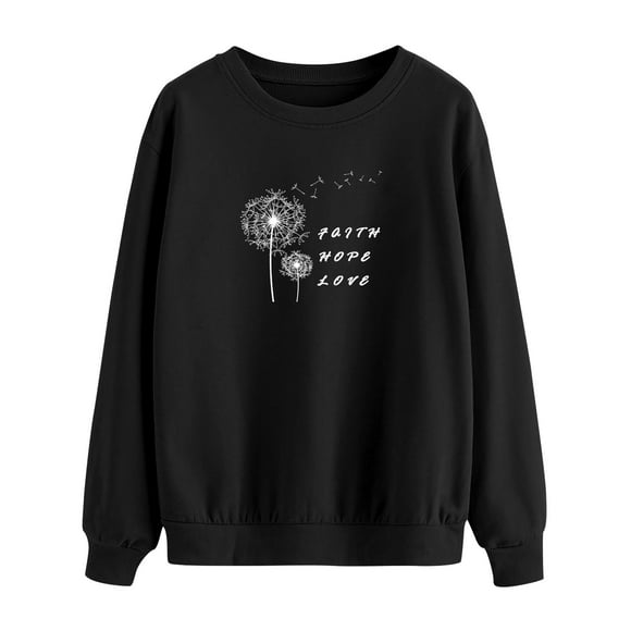 TWZH Women Faith Hope Love Dandelion Letter Graphic Printed Sweatshirts Tops