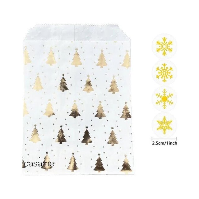 Bolsas de papel Kraft para Navidad, papel de aluminio para árbol de Navidad, Papá Noel, nieve, vacaciones, recuerdo de fiesta, bolsa dorada para Dulces, galletas, envoltura de regalo, 12-48 piezas