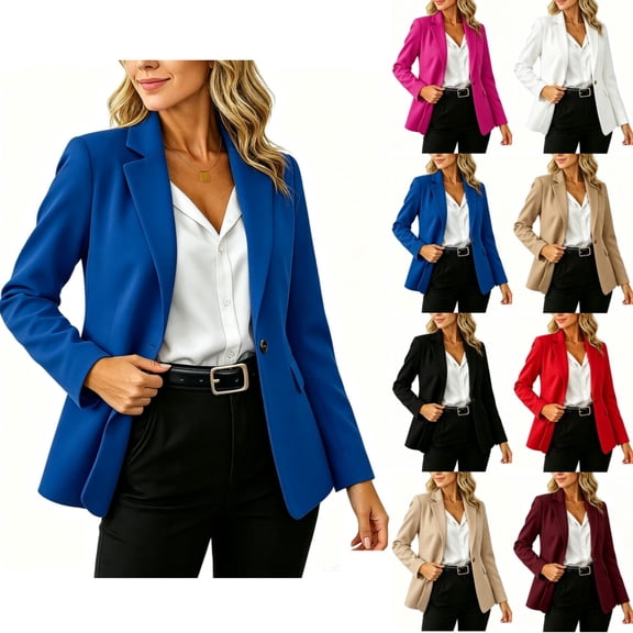 Byworldtasic Women's Long Sleeve Blazer Casual Suit Jacket Comfort Classic Functional Flap Pockets Business Blazer