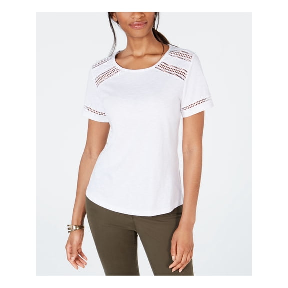 CHARTER CLUB $50 Womens New 0212 White Crochet Trim T-Shirt Casual Top XXL B B