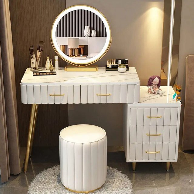Modern Minimalist Dressing Table Mirror White Dressing Table Multi-functional Integrated Muebles De Dormitorio Bedroom Furniture My Lux Decor Round